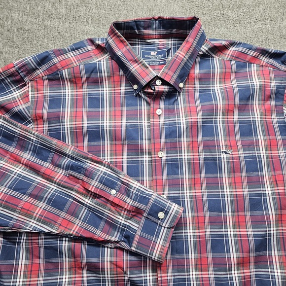 Vineyard Vines Other - Vineyard Vines Men's XXL Slim Fit Tucker Shirt Stretch Blue Red Check Button